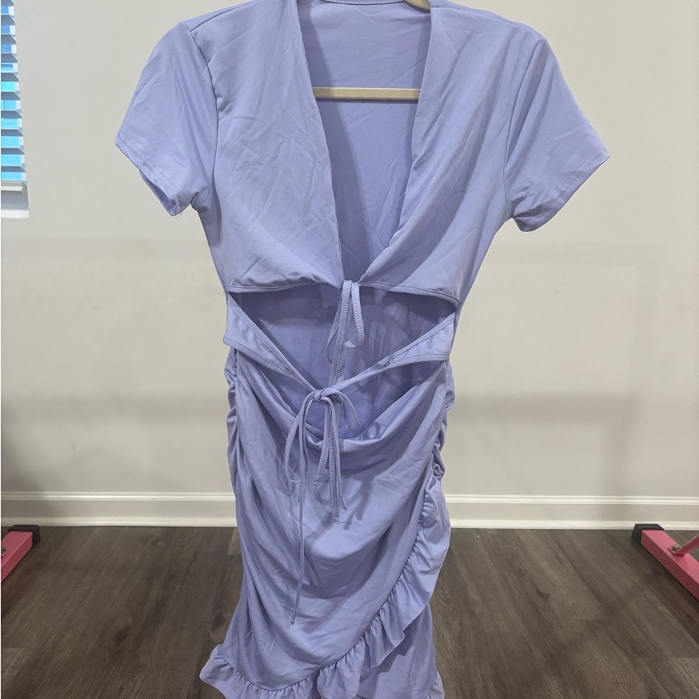 Lavender Ruched Midi Dress